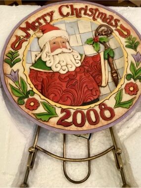 Jim Shore Santa Plaque in Red, Green, Cream and Purple